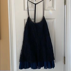 Free People lace overlay/navy cotton/pewter studs